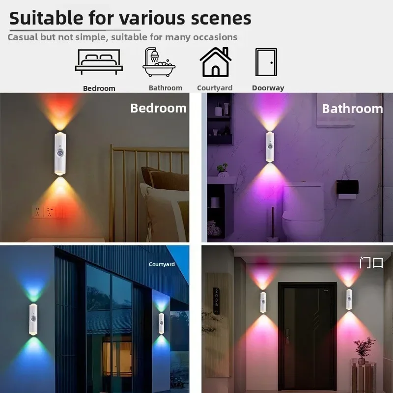 Motion sensor night light 7-color led toilet night light bedroom living room corridor double-headed wireless wall lamp magnetic - Image 12