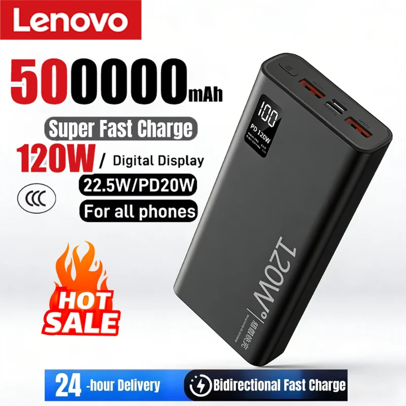 Lenovo 50000mAh 120w Super Fast Charging External Battery Ultra Capacity PowerBank Portable LED Digital Display For IPhone