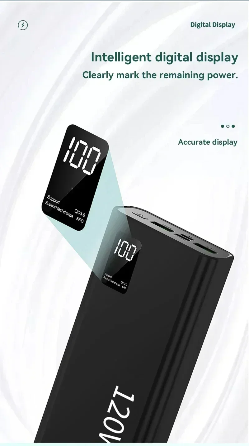 Lenovo 50000mAh 120w Super Fast Charging External Battery Ultra Capacity PowerBank Portable LED Digital Display For IPhone - Image 20
