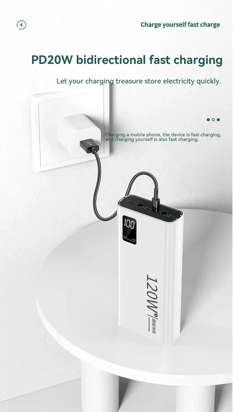 Lenovo CCC Certification 50000mAh Power Bank 120W Fast Charging High Capacity Power Bank Portable External Battery For Iphone - Image 21