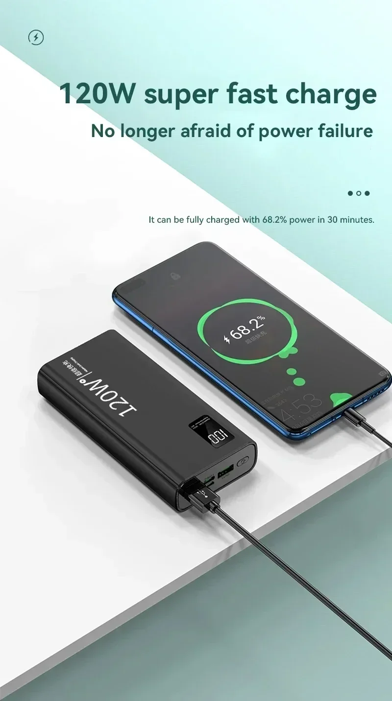 Lenovo 50000mAh 120w Super Fast Charging External Battery Ultra Capacity PowerBank Portable LED Digital Display For IPhone - Image 20