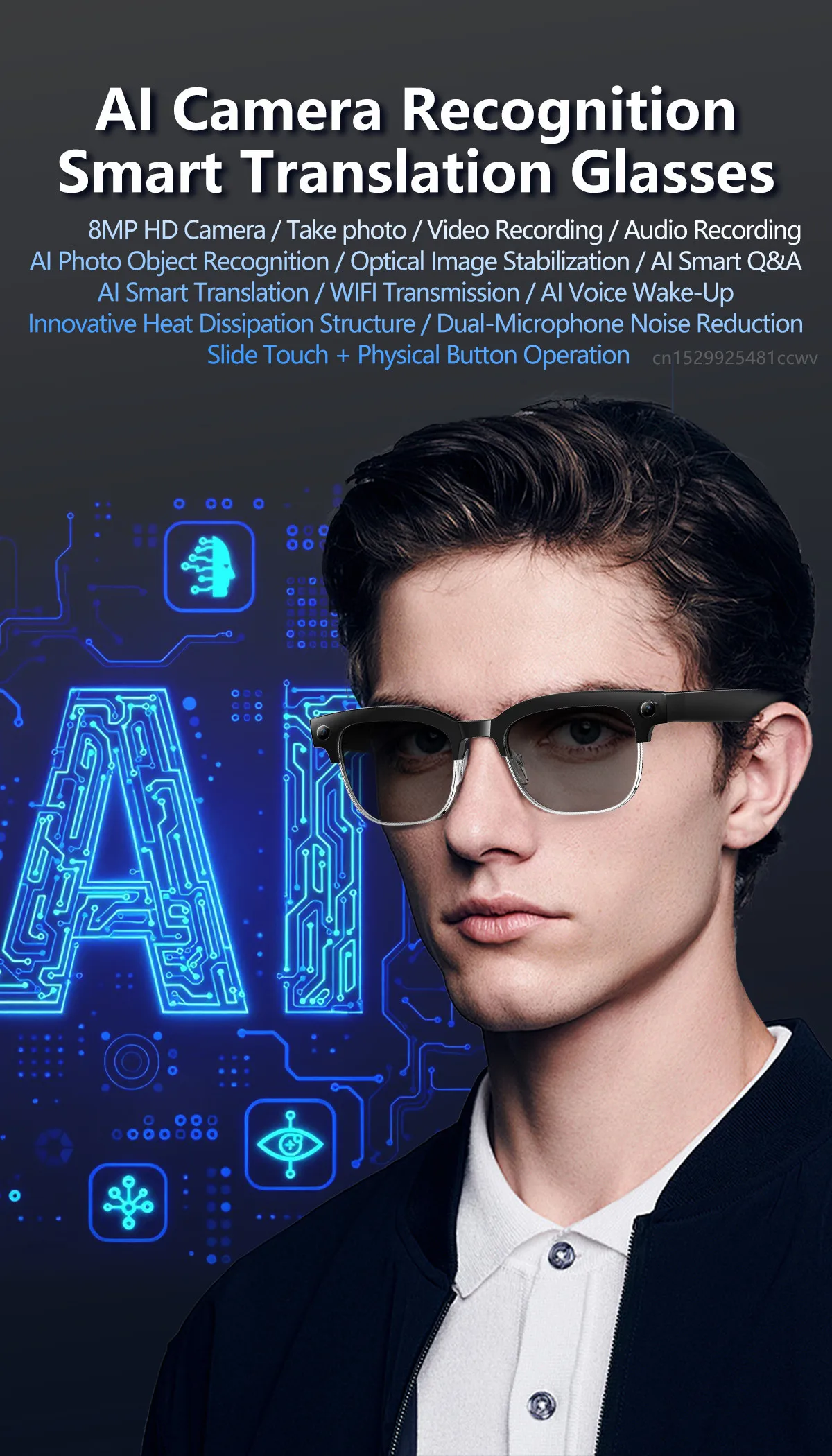 AI Smart Translation Glasses W630 Recognition 8MP HD Camera Video Audio Recording Outdoor Sunglasses BT Calling Wearable Headset - Image 8