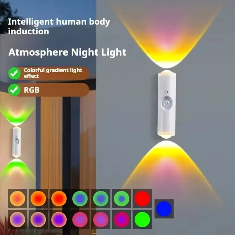 Motion sensor night light 7-color led toilet night light bedroom living room corridor double-headed wireless wall lamp magnetic - Image 2