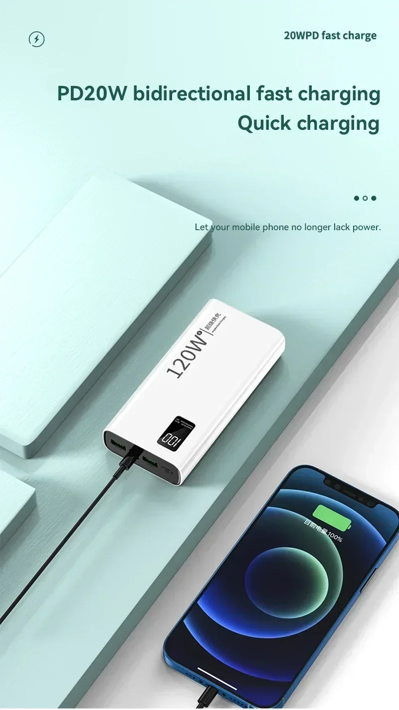Lenovo CCC Certification 50000mAh Power Bank 120W Fast Charging High Capacity Power Bank Portable External Battery For Iphone - Image 18