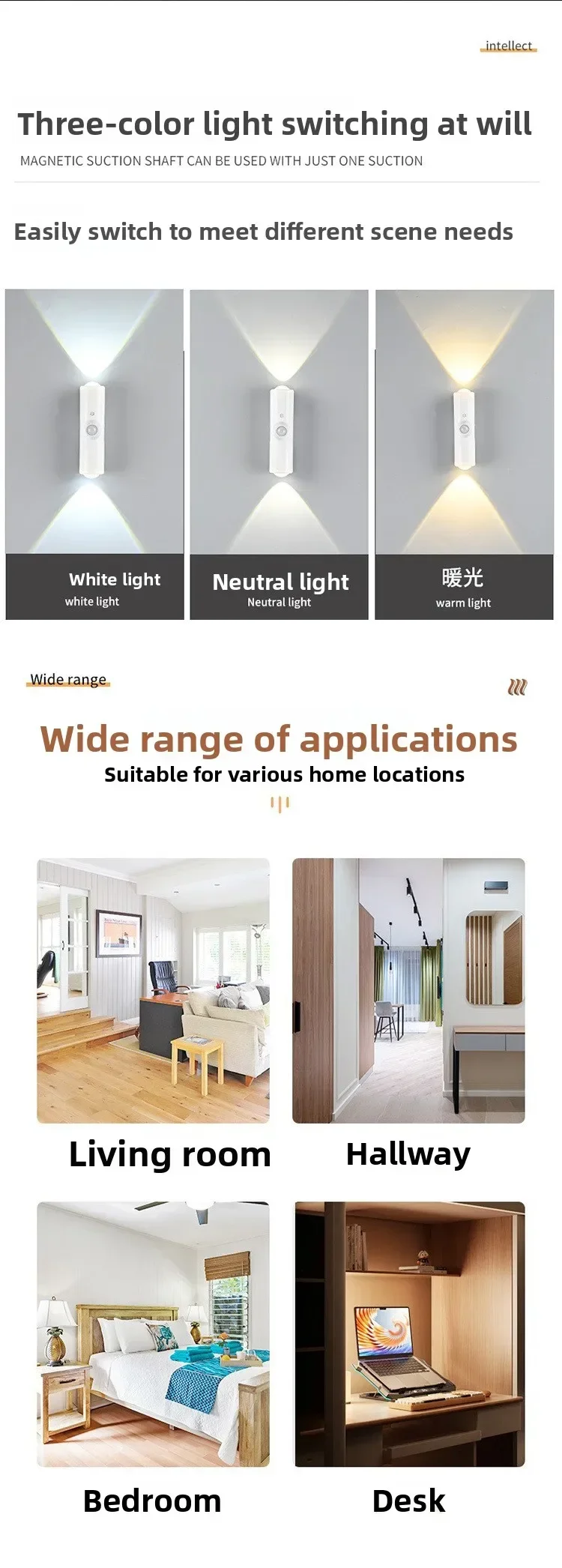 Motion sensor night light 7-color led toilet night light bedroom living room corridor double-headed wireless wall lamp magnetic - Image 23