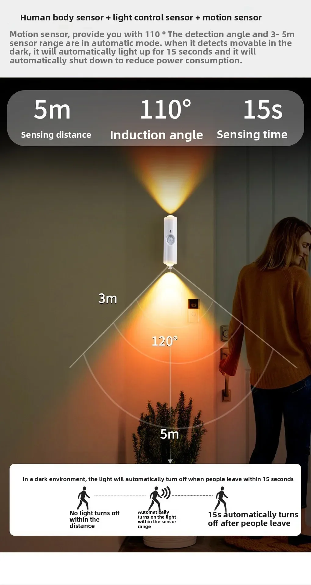 Motion sensor night light 7-color led toilet night light bedroom living room corridor double-headed wireless wall lamp magnetic - Image 10
