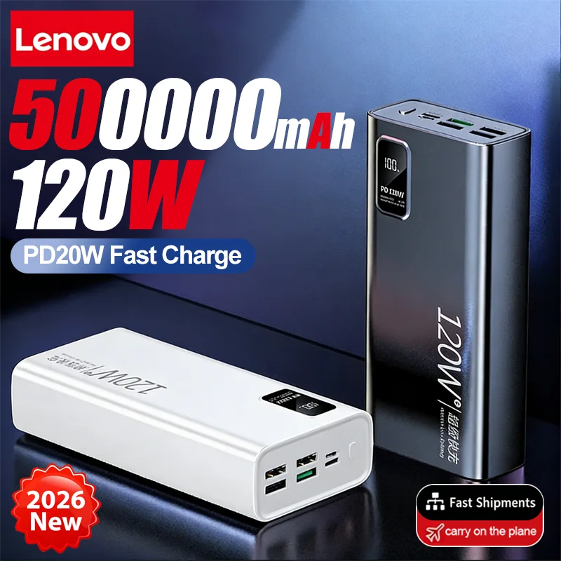 Lenovo 50000mAh 120w Super Fast Charging External Battery Ultra Capacity PowerBank Portable LED Digital Display For IPhone - Image 2