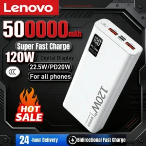 Lenovo CCC Certification 50000mAh Power Bank 120W Fast Charging High Capacity Power Bank Portable External Battery For Iphone