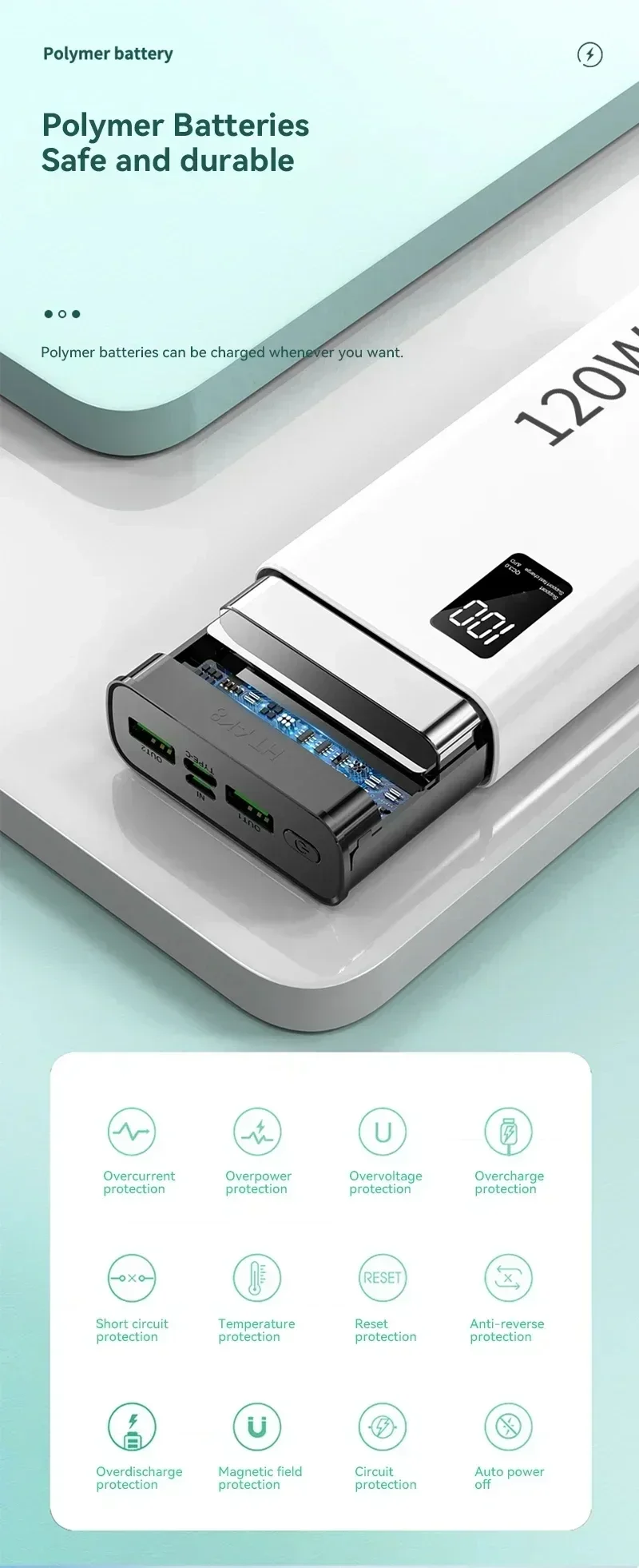 Lenovo 50000mAh 120w Super Fast Charging External Battery Ultra Capacity PowerBank Portable LED Digital Display For IPhone - Image 22