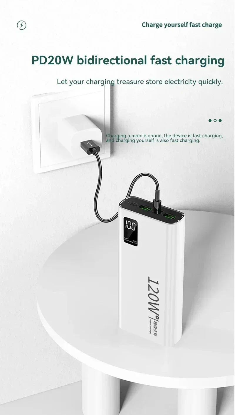 Lenovo 50000mAh 120w Super Fast Charging External Battery Ultra Capacity PowerBank Portable LED Digital Display For IPhone - Image 18