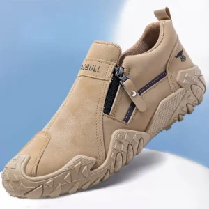 Men's Casual Slip-On Shoes Side Zipper Outdoor Soft Bottom Anti-Slip Wear-Resistant Leather Patchwork Spring Autumn Winter