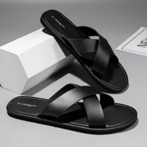 Men Slippers Indoor Outisde Plus Size 45 46 Non-slip Soft Light Fashion Casual Flatshoes PU Upper