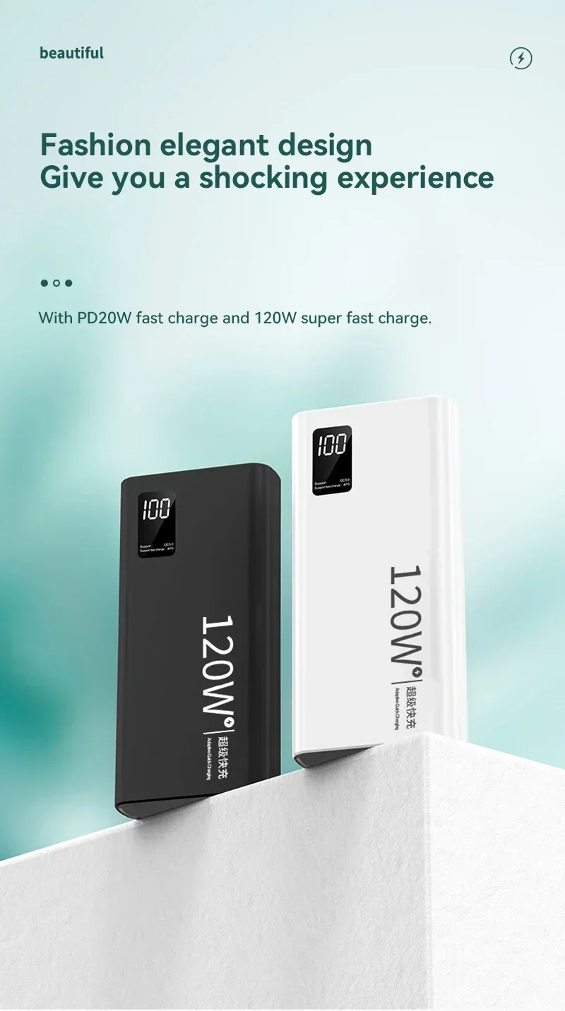 Lenovo CCC Certification 50000mAh Power Bank 120W Fast Charging High Capacity Power Bank Portable External Battery For Iphone - Image 20